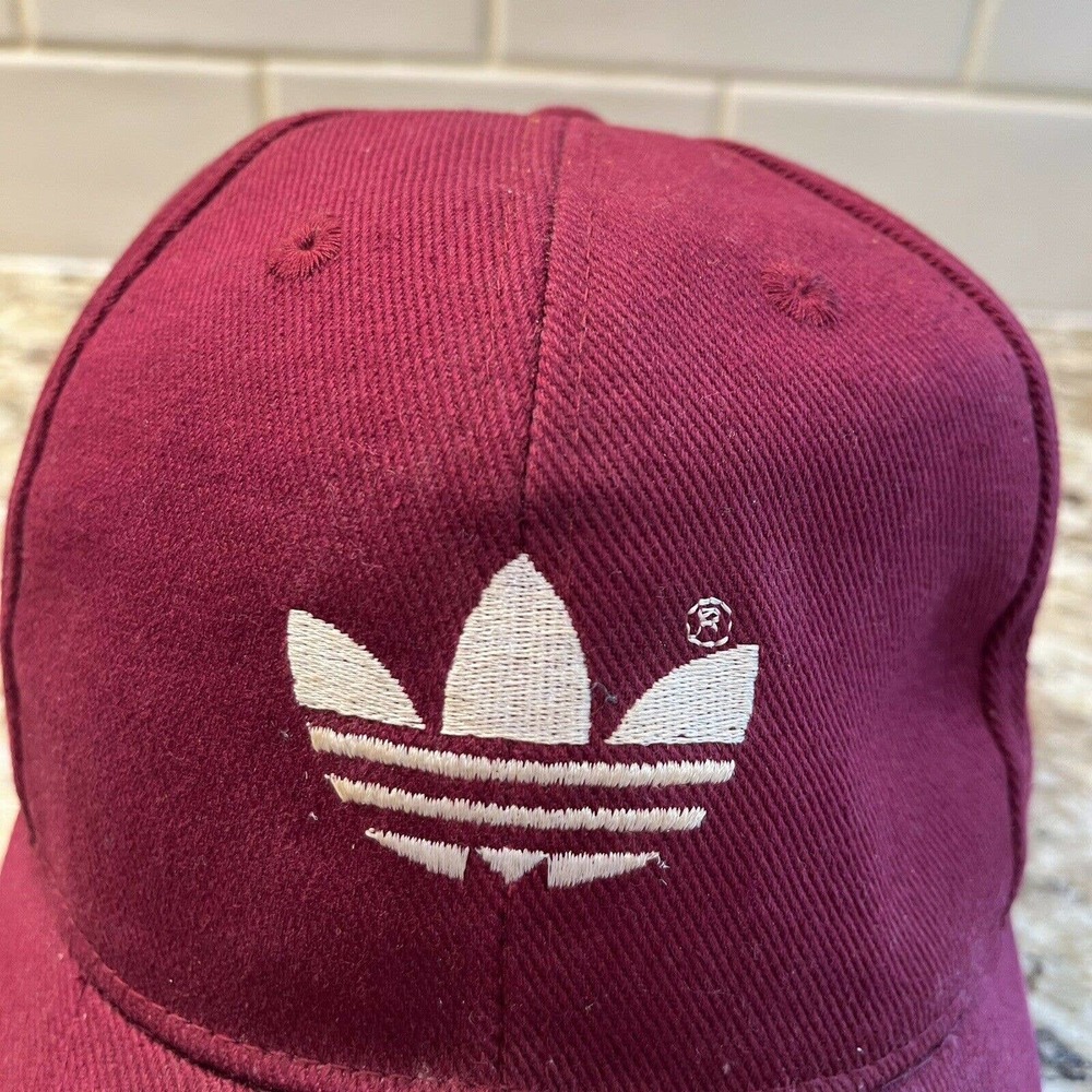 Vintage Adidas Trefoil Logo Hat Blockhead Adult Strap Back Cap Red Adjustable